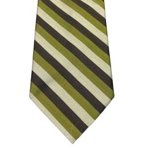 Altea Milano 100% Silk Striped Tie Brown Green Cream Herringbone 3.5"x61" Italy